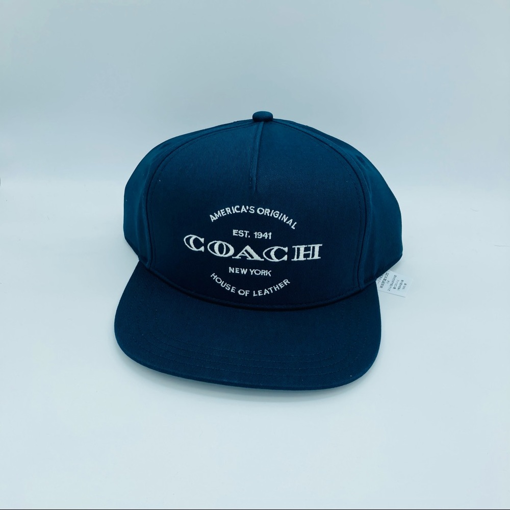 NWT COACH CHAMBRAY NAVY BLUE FLAT BRIM HAT - Picture 2 of 12